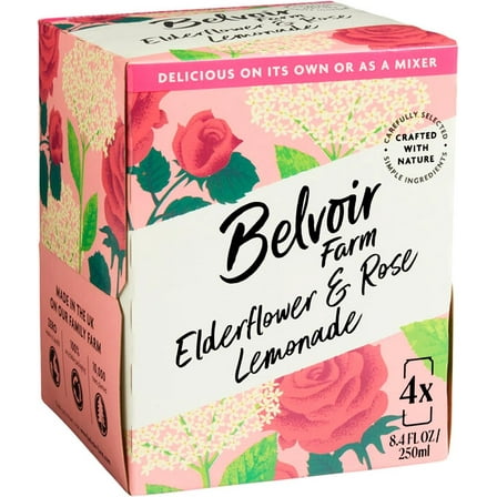 Belvoir Farm Elderflower & Rose Sparkling Lemonade, 8.4 oz 4 Cans