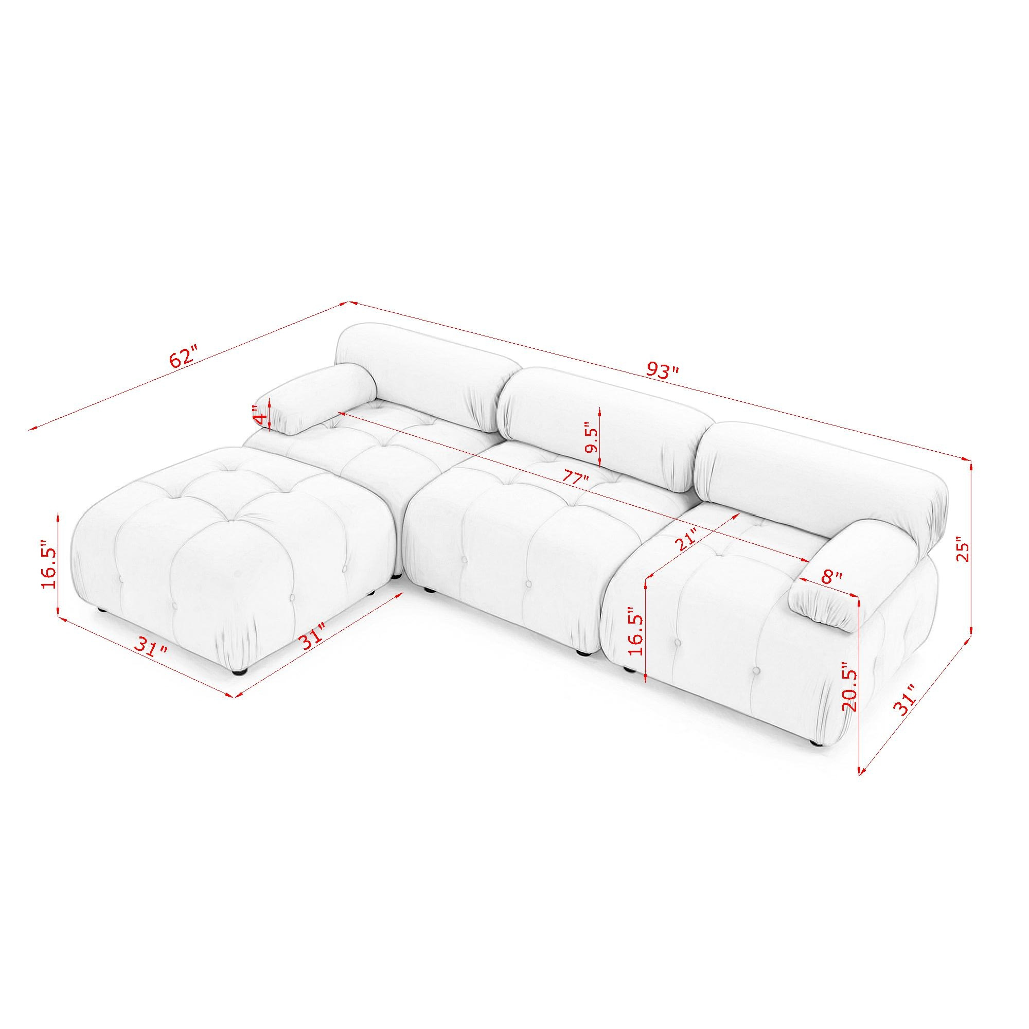 Aukfa 93" Sectional Sofa, Button Tufted Modular Chaise Couch for Living Room, Velvet, Black