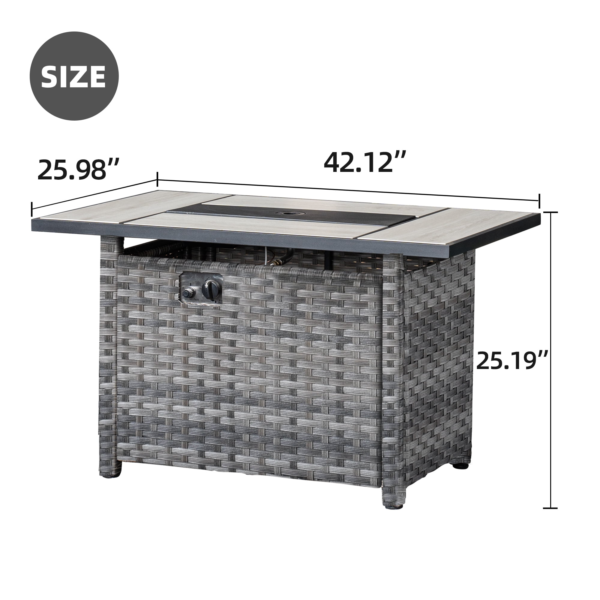 Ovios Outdoor Wicker Propane Fire Pit Table 42-Inch 50,000 BTU Flame Gas Fire Pits for Patio with Waterproof Cover & Lid Rectangle