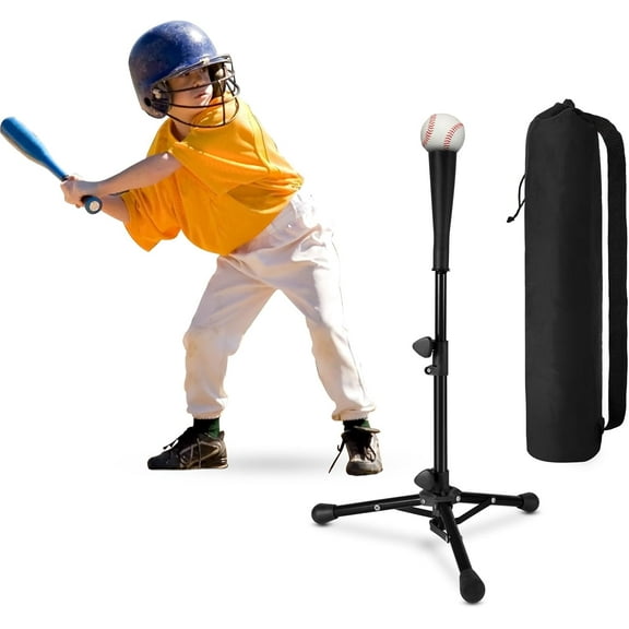 Baseball Tee For Kids, Easy Adjustable Batting Tee From 20.85 to 31.30 Inches. Black Foldable Baseball Tees for Hitting with Portable Bag. Softball Tee for Children Aged 3-10 Baseball Training
