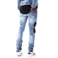 thumbnail image 3 of GFTD LA Los Angeles Men's Sage Skinny Fit Panel Patch Skull Distressed Rip Jeans (40, Blue), 3 of 6