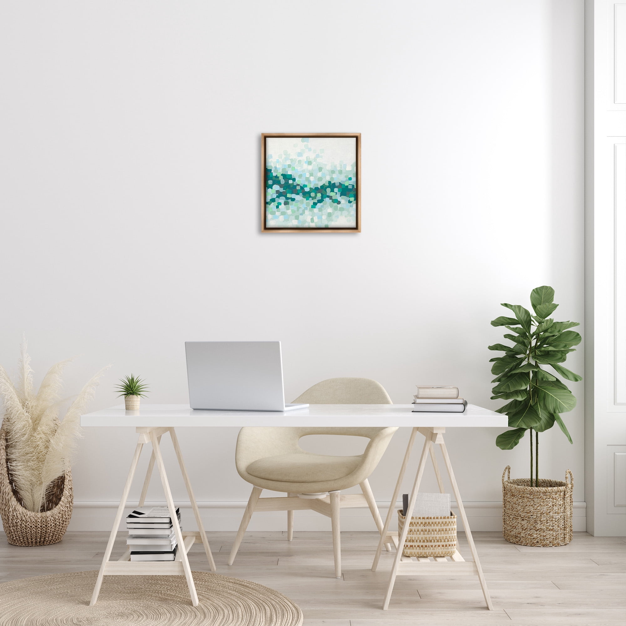 Stupell Industries Green Speckled Horizon Abstract Painting Brown Floater Framed Canvas Art Print Wall Art, 18 x 18
