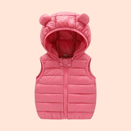 

jsaierl Toddler Baby Boys Girls Jacket Coats Bear Ears Hooded Solid Color Puffer Warm Down Coat Winter Outerwear