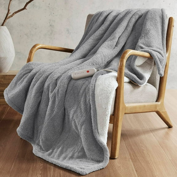 Vacmaster Grey Heated Blanket,Fast Heating Electric Heated Throw Blanket, 50x60In Plush Sherpa Blanket with 5 Heat Settings,3-Hour Auto Off,Machine Washable,Overheat Protection,Ideal Gift,ETL