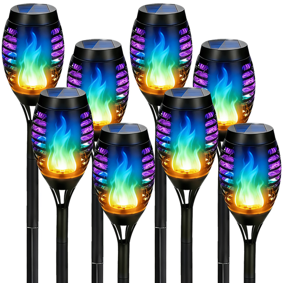 SHYUJAJIE 8 Pack Outdoor Solar Torch Lights, IP44 Waterproof, 350mAh Battery Capacity, Suitable for Garden Yard Lawn Home Decorations, Multicolor