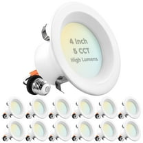 Luxrite 12-Pack 4 inch LED Recessed Can Lights, 14W=75W, 5 Color Options 2700K-5000K, 950 Lumens, Dimmable, Wet Rated, IC Rated, ETL Listed