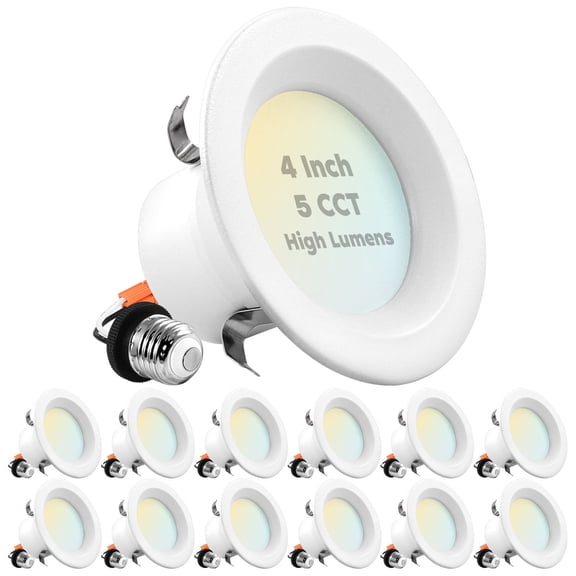 Luxrite 12-Pack 4 inch LED Recessed Can Lights, 14W=75W, 5 Color Options 2700K-5000K, 950 Lumens, Dimmable, Wet Rated, IC Rated, ETL Listed