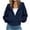 Navy, variant on Ozmmyan Womens Cropped Zip Up Hoodie Ribbed Texture Drawstring Hooded Sweatshirt Jacket with Pockets Casual Fall Outerwear Streetwear Top