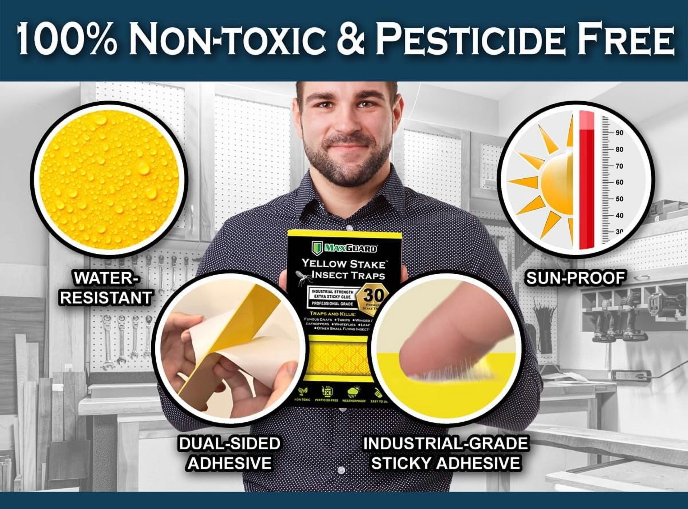 (30 Pack) Yellow Stake Sticky Insect/Bug Traps - Catch and Kill Fungus Gnats, Whiteflies, Mosquitos, Aphids, Leaf Miners, Flying Insect Catcher Glue Trappers for Indoor or Outdoor