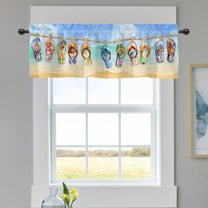 Hello Summer Vibe Flip Flop Kitchen Curtains Valance for Windows, Hawaii Beach Tropical Starfish Seasonal Short Half Topper Rod Pocket, Home Living Room Bedroom Coastal Decor 54" x 18"