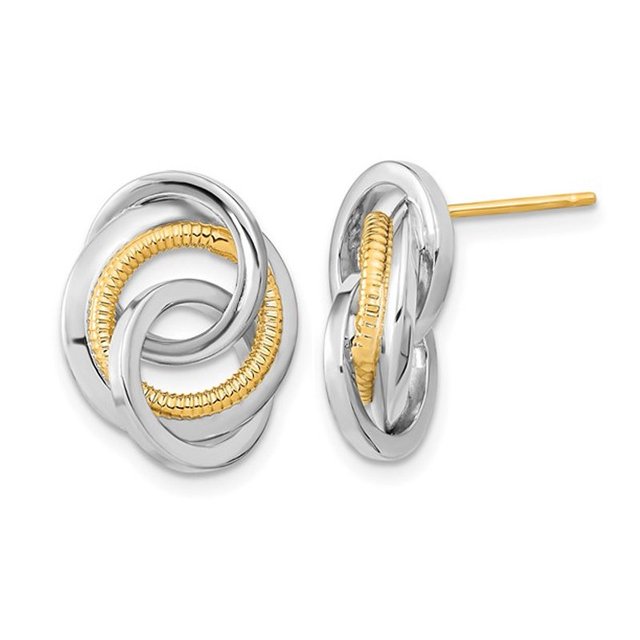 14K Yellow and White Gold Fancy Textured Post Earrings