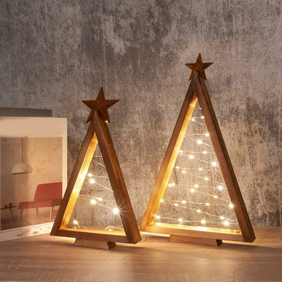 1Pc Wooden Christmas Tree with Built In LED- Wooden Lighted Christmas Tabletop Trees for Holiday Winter Party Desk Home Mantel Display Christmas