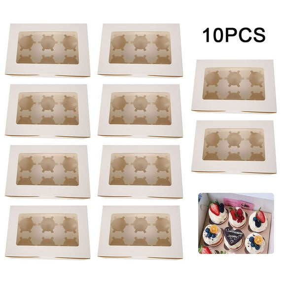 ODOMY 10Pcs Cupcake Boxes with Clear Windowed 2/4/6 Cups Removable Tray for Cake