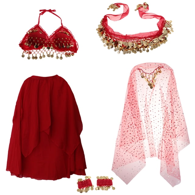 Disfraz de danza del vientre para , vestido elegante con de monedas, S / M / L rojo Sunnimix Traje de la danza del vientre