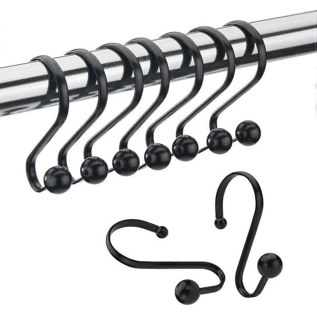 Anillos De Cortina De Ducha, Ganchos De Cortina De Ducha De Metal Resistente Al Xido Duradero Para Barras De Ducha De Habitacin - Juego De 12, Negro