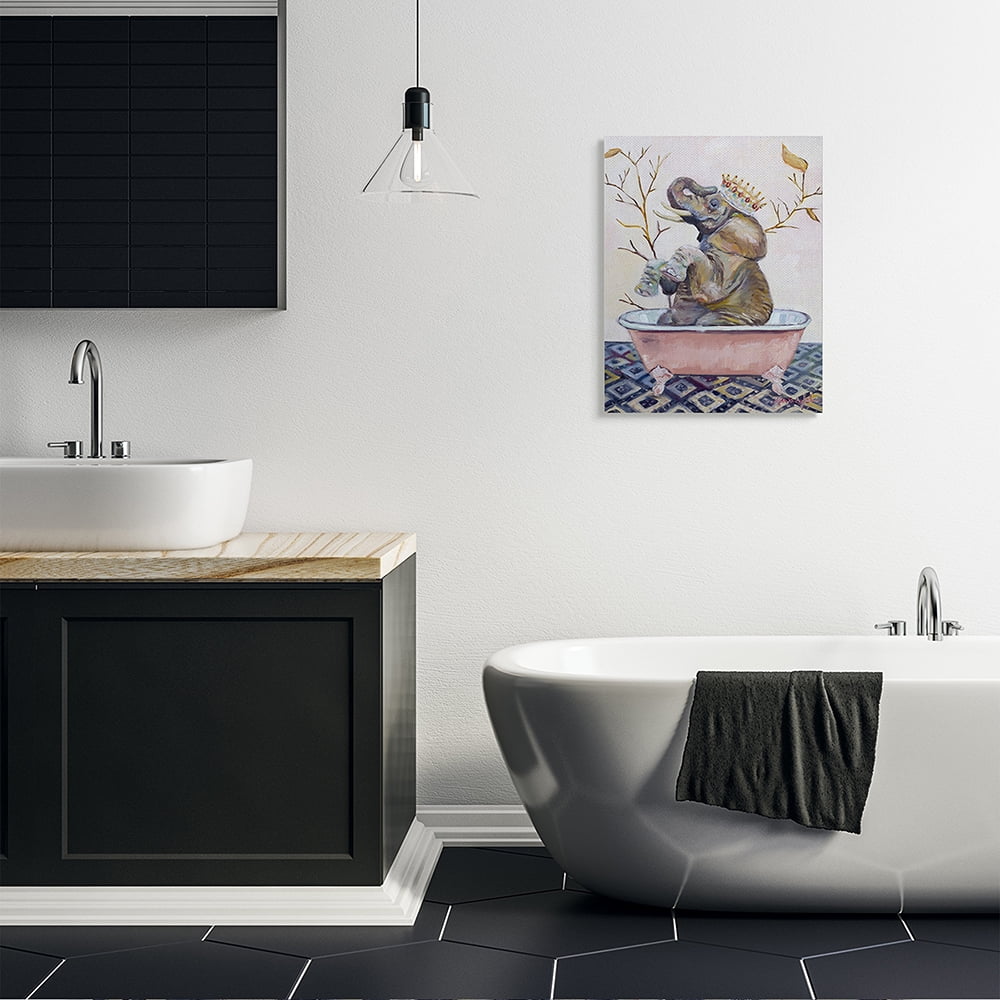 Stupell Industries Regal Safari Elephant with Pink Bath Tub Canvas Wall Art by Karen Weber Fine Art