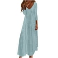thumbnail image 2 of 50 % de Rabais! Robes Mignonnes, Style Décontracté de Vacances pour Femmes, Robe Longue Ajourée, Couleur Unie, Manches 3/4, Col en V, Bleu Clair, P, 2 of 6