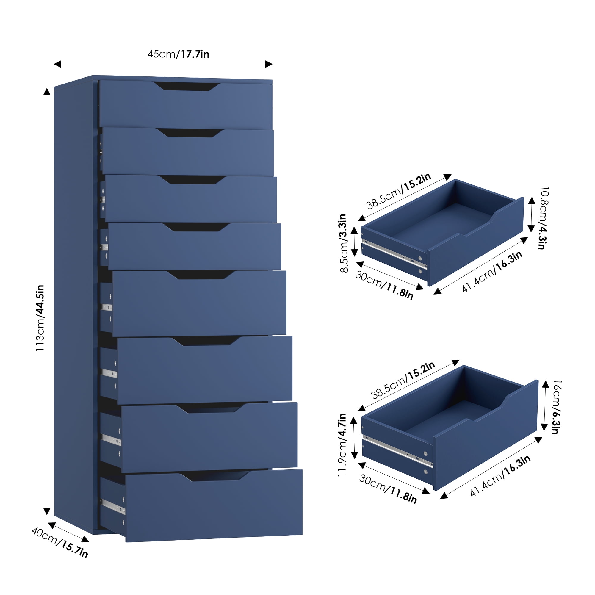 Homfa Compact 8 Drawer Bedroom Dresser for Small Spaces, Wood Tall Chest of Drawer, Blue