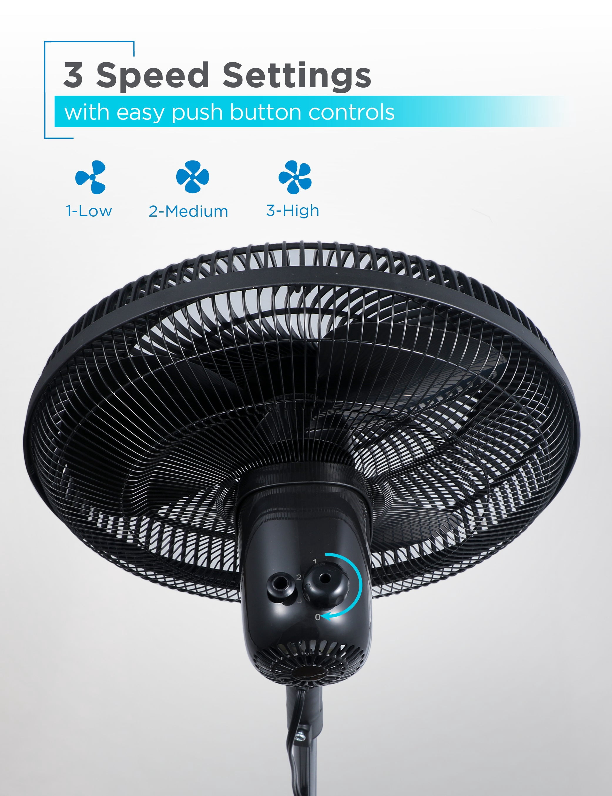 BLACK+DECKER 16-Inch Pedestal Fan, BFP16MXB, Oscillating Fan for Home and Office, Standing Fan with 3 Speed Settings, Height Adjustable with Adjustable Head Tilt, Black