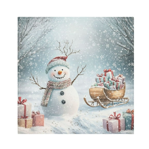 Qxltty Snowman Next To A Sleigh Full Of Presents Napkins 20×20in Perfect for Parties Dinners Weddings Cocktail Housewarming Cloth Napkins Set of 6