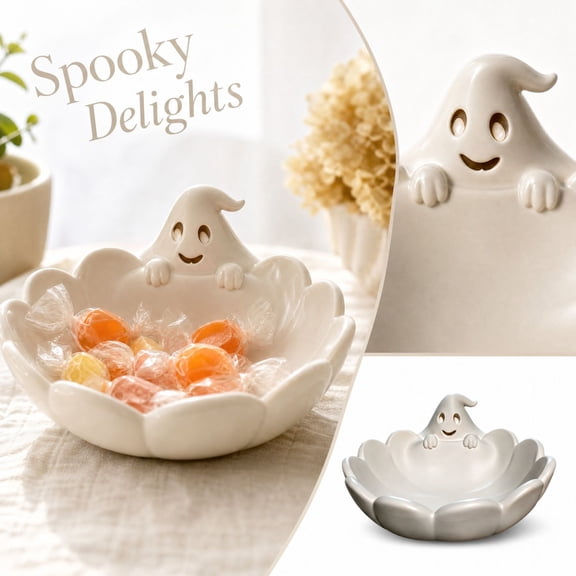 Halloween Candy Sculpted Piece Spooky Home Decor for Indoor Party Table Decorations Cute Ghost Ceramic Sculpted Piece for Halloween Party Supplies