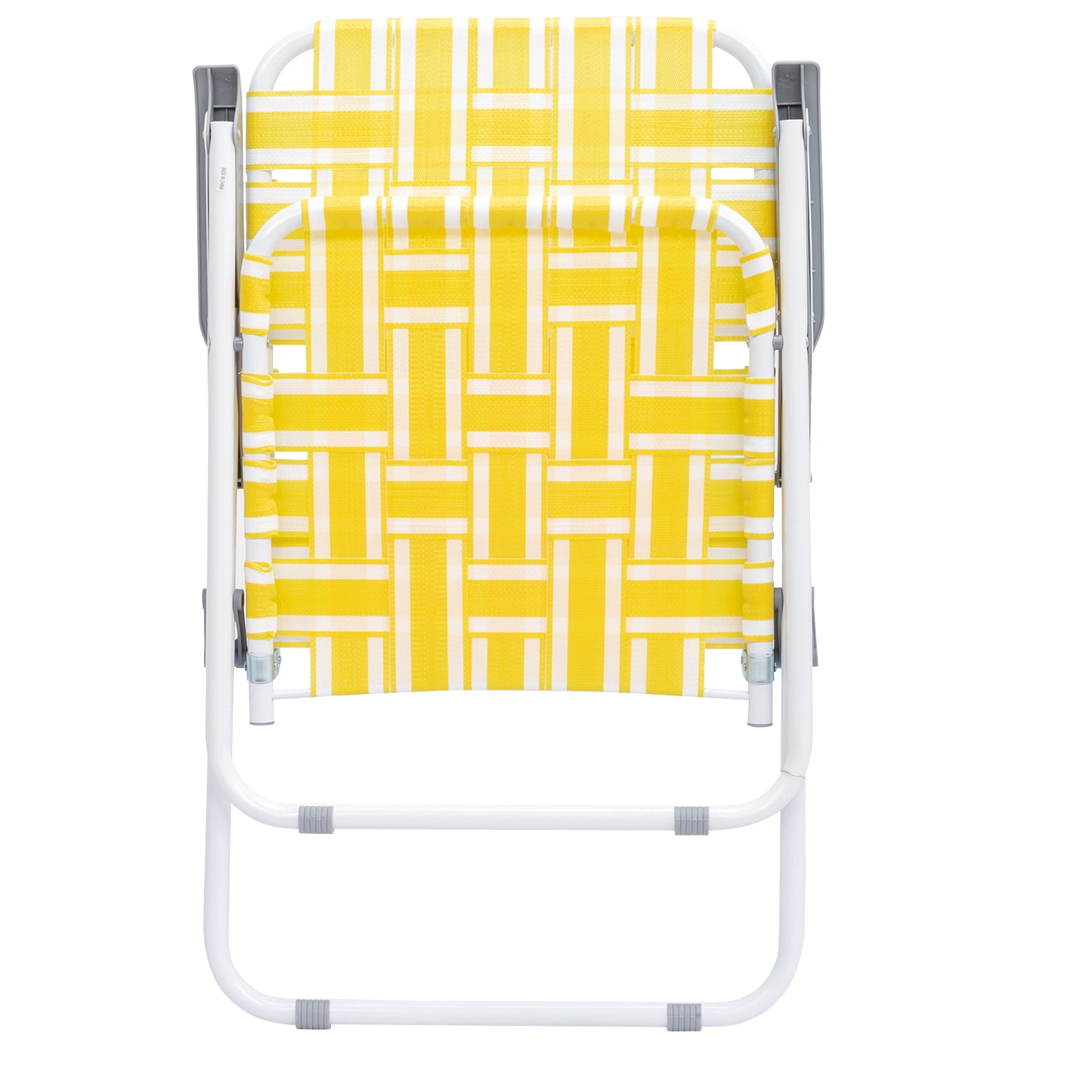 2Pcs Folding Beach Chair, Steel Tube PP Webbing Bearing 120kg, Yellow & White Strip