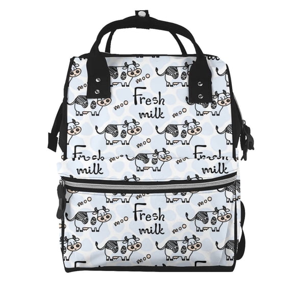 Xecao Cow With Fresh Milk print Large Capacity Nappy Bag is a multi-functional waterproof travel backpack, perfect as a nursing bag or mummy backpack for women