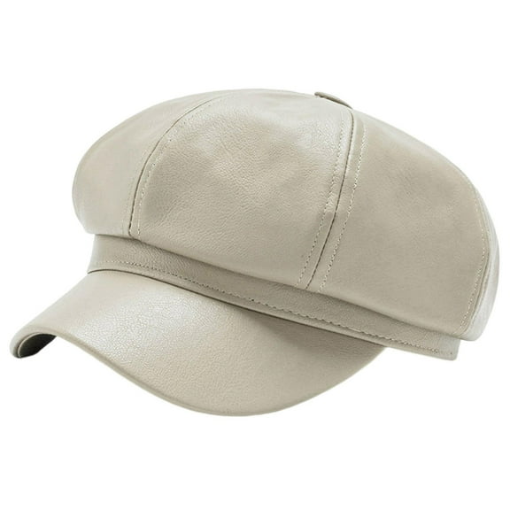 Grandest Birch Women Spring Summer Beret Retro Solid Color Faux Leather Short Brim Decorative Sun Anti UV Breathable Lady Painter Hat Unisex Octagonal Cap Gift