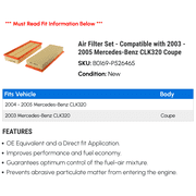 Air Filter Set - Compatible with 2003 - 2005 Mercedes-Benz CLK320 Coupe 2004
