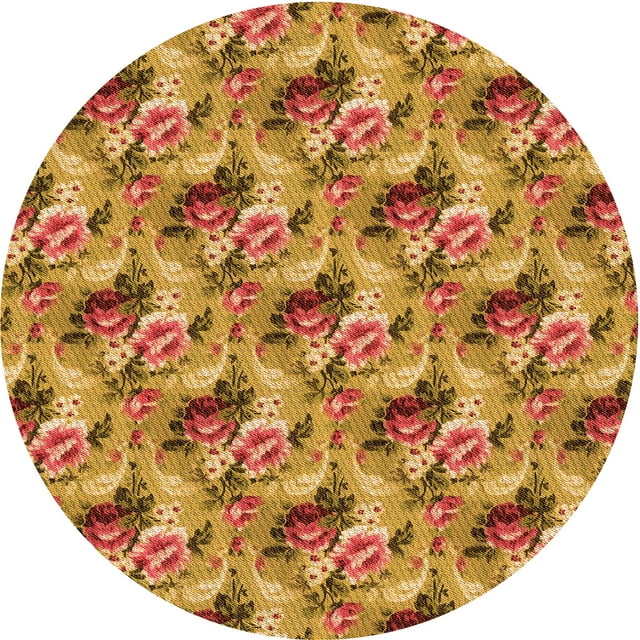 Ahgly Company Tapis d'Intérieur Rond Lavable en Machine Transitionnel Bière Orange, 4 Pieds Rond