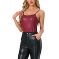 thumbnail image 4 of INSPIRAR CHIC Top sin mangas metálico brillante de fiesta holográfico para mujeres, ajuste ceñido, color rojo vino, talla XS, 4 of 6