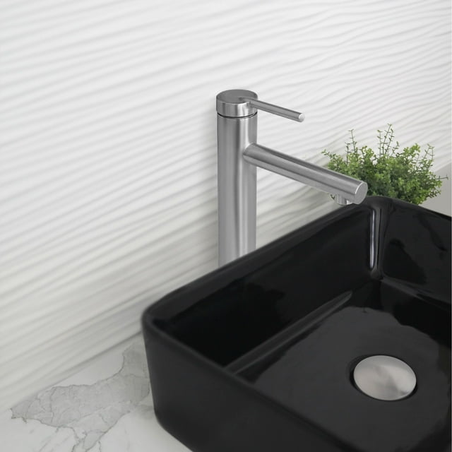 Stylish Single-Handle Brushed Stainless Steel Vessel Bathroom Faucet Height 11⅝" B-123S