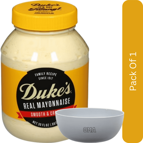 Duke’s Sugar-Free Mayonnaise – 30 oz Jar- With White Bowl By OMA