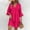 Hot Pink, variant on Women's Solid Color Tiered Mini Dress V Neck Bubble 3/4 Sleeve Casual Loose Babydoll Dress for Summer Daily Wear Green M(M)