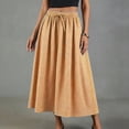 thumbnail image 2 of XUNKUSGA Skirts for Women Classic Plaid Elastic High Waist A Line Skirts Women with Drawstring Summer Cotton Linen Slit Swing Long Skirt with Pockets,Orange,XL, 2 of 5
