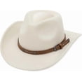 thumbnail image 1 of Women Men Western Cowboy Fedora Felt Hat Wide Brim Outdoor Cowgirl Hat with Belt Buckle, 1 of 5