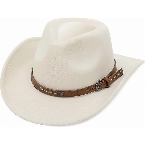 Women Men Western Cowboy Fedora Felt Hat Wide Brim Outdoor Cowgirl Hat with Belt Buckle
