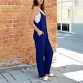 thumbnail image 3 of OGLCCG Jumpsuits for Women Casual Summer Spaghetti Strap Wide Leg Long Rompers Trendy Comfy Beach Vacation Overalls Jumpers with Pockets,L,Blue, 3 of 5