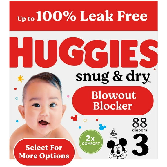 Huggies Snug & Dry Baby Diapers, Size 3 (16-28 lbs), 88 Count (Select for More)