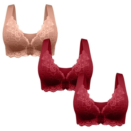 miqiqism 3 Pack Front Button Bras for Women Comfort No Underwire Bra Convenient Front Closure Light Breathable Everyday Sports Brassiere Multicolor#05 5X-Large