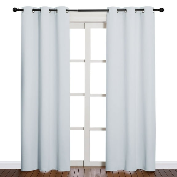 NICETOWN Blackout Curtains 84 inch Length Greyish White Set of 2, W42 x L84 - Grommet Thermal Bedroom Blackout Curtains