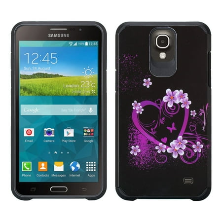 Samsung Galaxy Mega 2 G750 Case - Wydan Slim Hybrid Hard Shock Absorbant Rugged Phone Cover Heart Flower - Black Pink