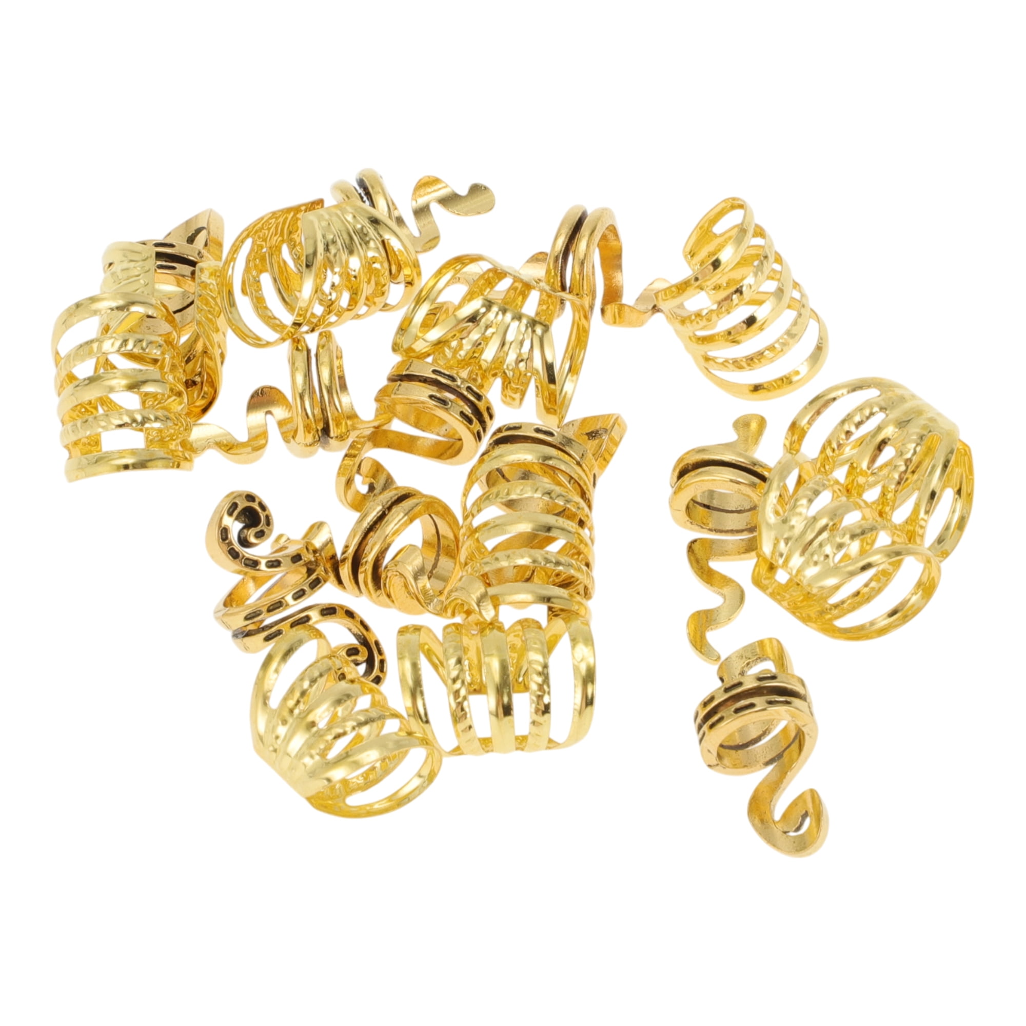 Unique Bargains Hollow Design Hair Cuffs Dreadlock 20 Pcs Gold Tone