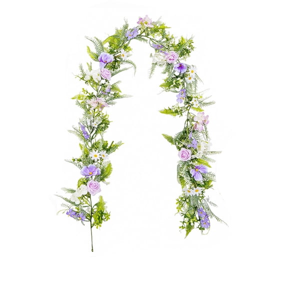 Twfbrm Artificial Flowers Garland, 5.9 Ft Realistic Wildflower Vine with Green Leaves, UV-Resistant Faux Hanging Flowers Plants, Spring Decor Greenery Garland for Mantle Wedding Arch