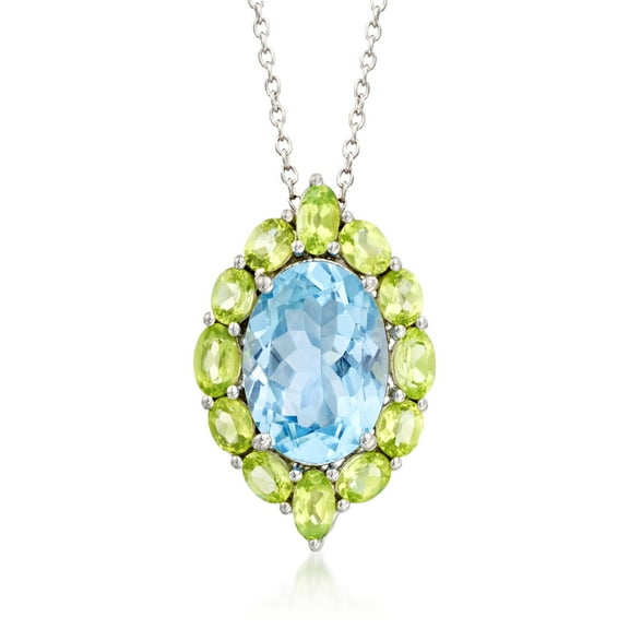 Ross-Simons 6.25 Carat Blue Topaz and 2.00 ct. t.w. Peridot Pendant Necklace in Sterling Silver, Women's, Adult