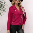 thumbnail image 4 of Atogsazn Women's Classic Notched Lapel Long Sleeve Jackets Asymmetric Zip Motorcycle Faux Suede Leather Jacket Red S, 4 of 7