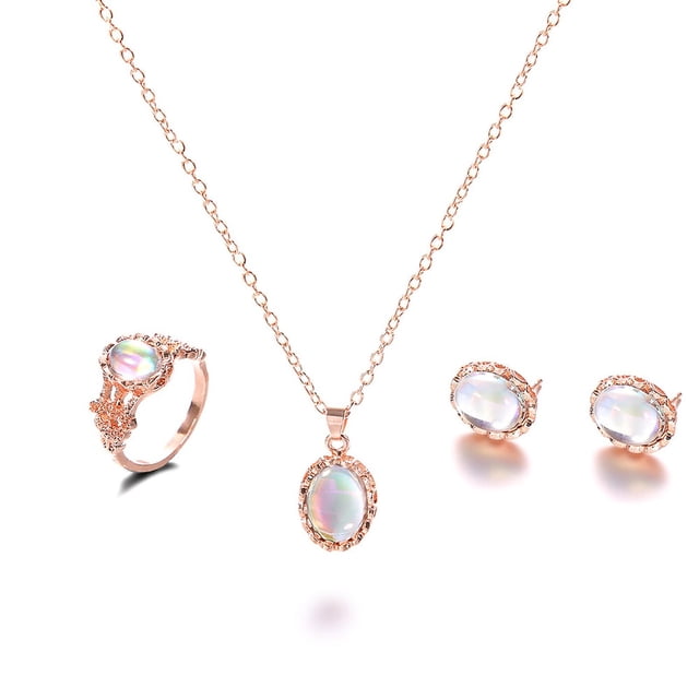 Conjunto de joyas HUOGUO, anillo, collar y pendientes con piedra artificial para mujer