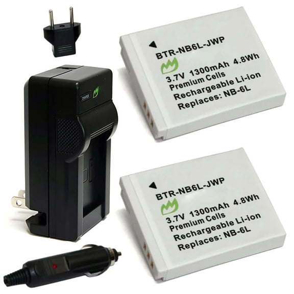 Replacement for CAS NP-6L Battery (2-Pack, 1300mAh) and Charger with Car Adapter