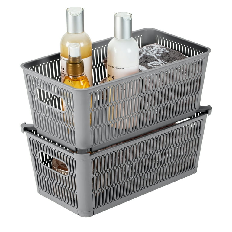 Home Basics Crossweave 7.75 x 5.25 x 2.5 Multi-Purpose Stackable Plastic  Storage Basket, (Pack of 4), STORAGE ORGANIZATION