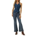 thumbnail image 2 of Allegra K Casual Denim Vest for Women's Halter Neck Button Down Backless Jean Waistcoat S Dark Blue, 2 of 6